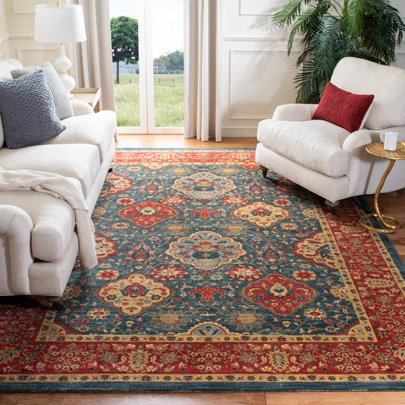 Pennypacker Oriental Area Rug – Red, Blue & Ivory Medallion Pattern – 5'3" x 7'7" Stain-Resistant Traditional Rug for Living Room, Bedroom, or Entryway