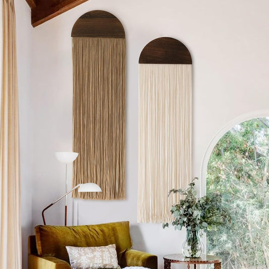 Set of 2 Boho Macrame Wall Hangings – Handmade Fiber Art Tapestries for Bedroom, Living Room, or Wedding Backdrop