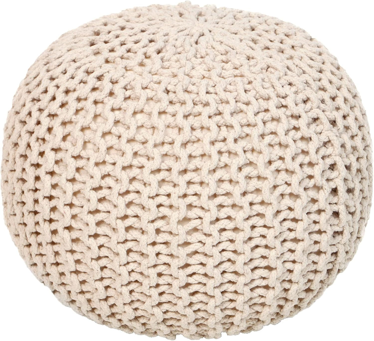 REDEARTH Round Cable Knit Pouf Ottoman – 100% Cotton Handmade Footrest or Floor Cushion for Living Room, Bedroom, Nursery – 18"x18"x14" – Ivory