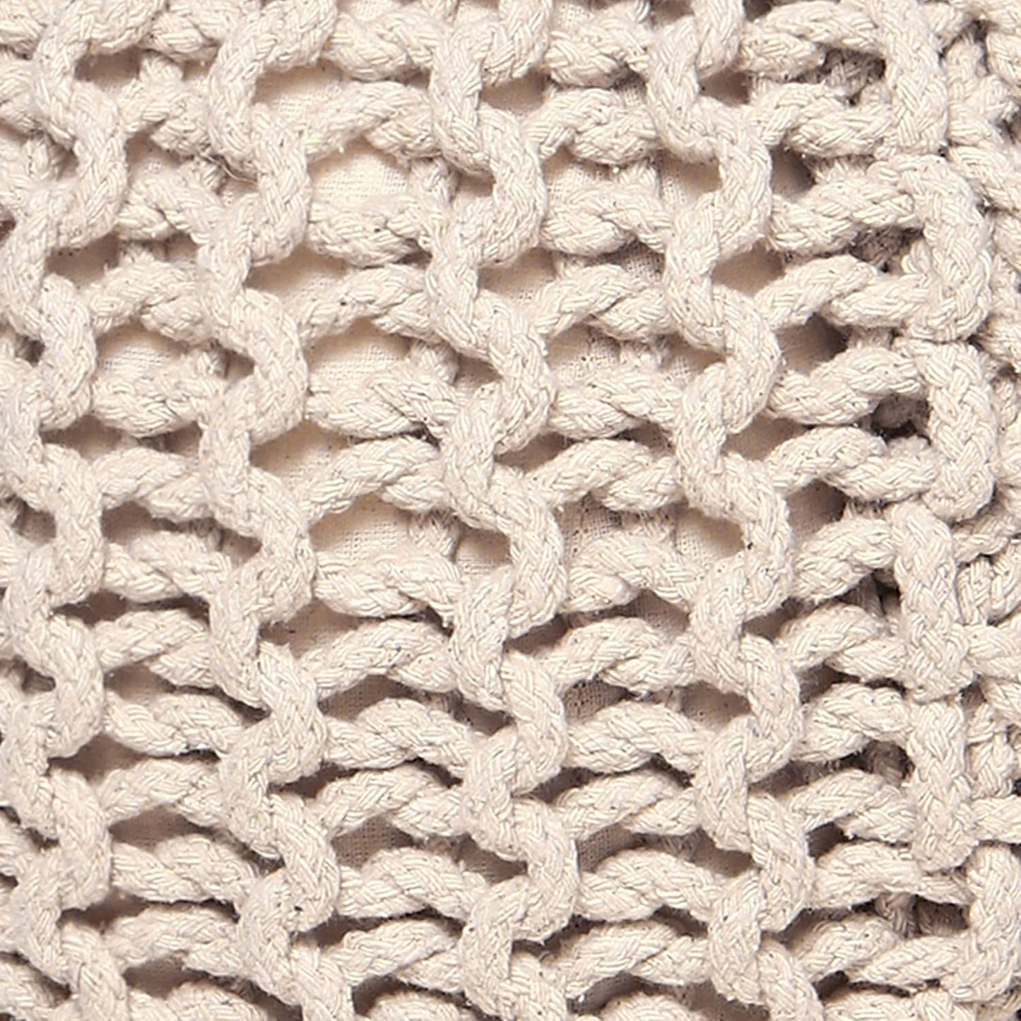 REDEARTH Round Cable Knit Pouf Ottoman – 100% Cotton Handmade Footrest or Floor Cushion for Living Room, Bedroom, Nursery – 18"x18"x14" – Ivory