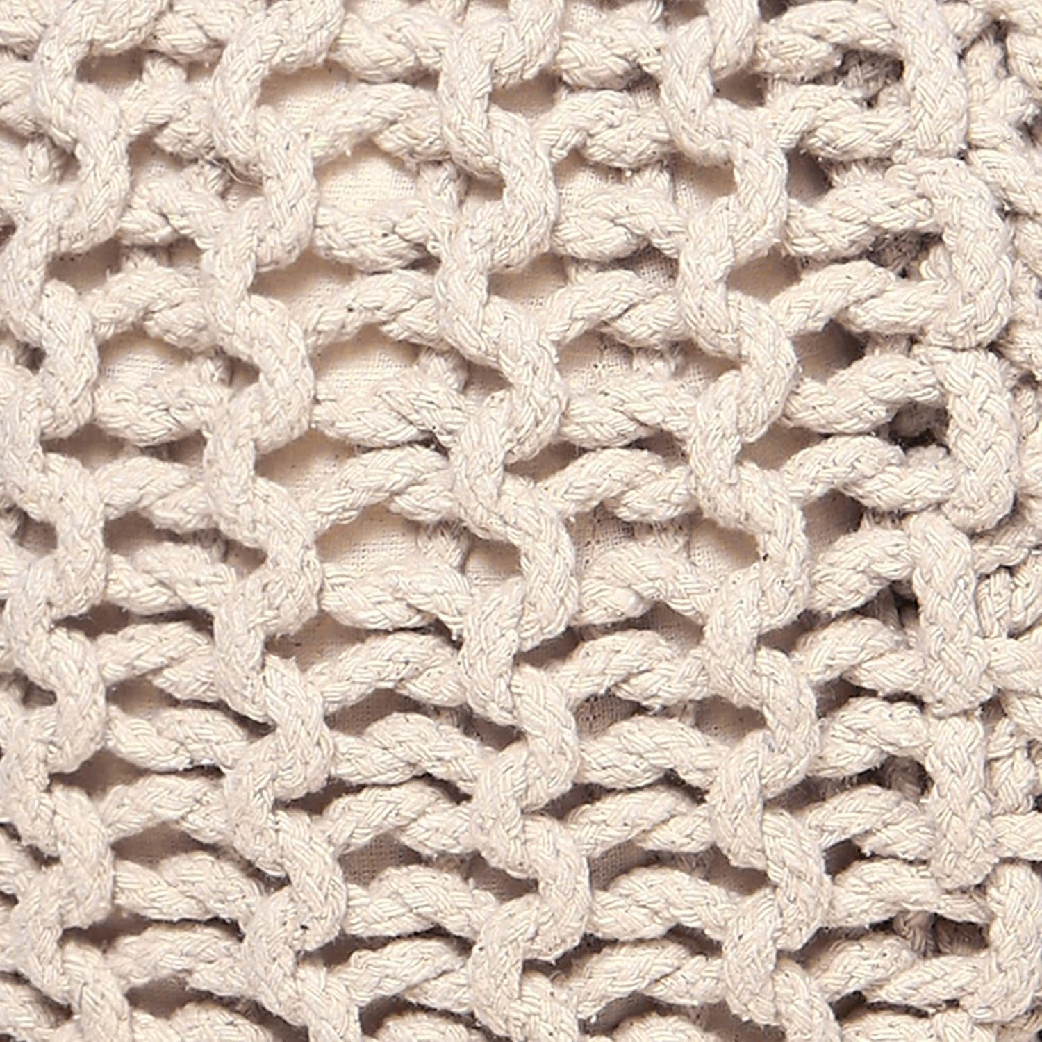 REDEARTH Round Cable Knit Pouf Ottoman – 100% Cotton Handmade Footrest or Floor Cushion for Living Room, Bedroom, Nursery – 18"x18"x14" – Ivory