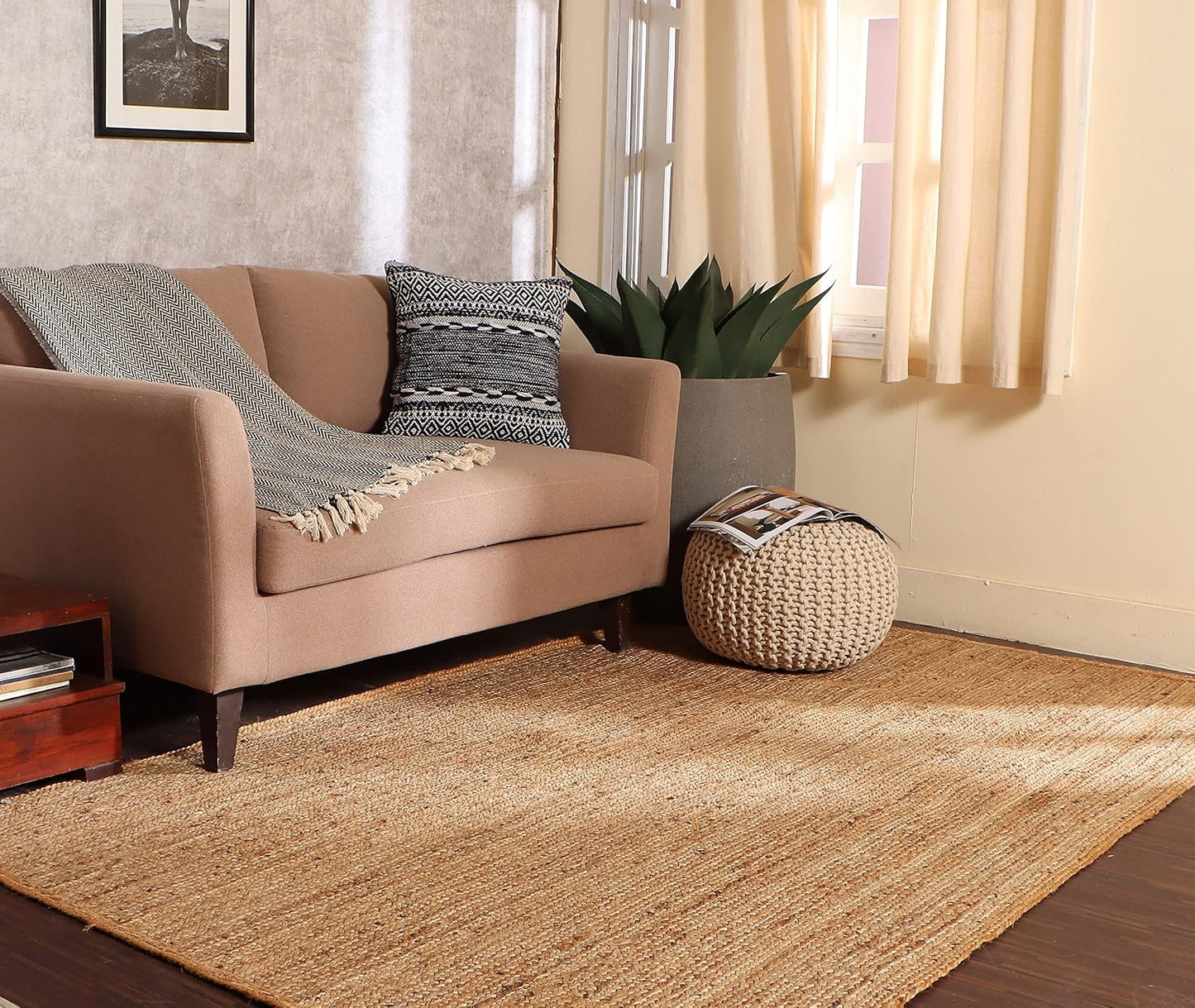 REDEARTH Round Cable Knit Pouf Ottoman – 100% Cotton Handmade Footrest or Floor Cushion for Living Room, Bedroom, Nursery – 18"x18"x14" – Ivory