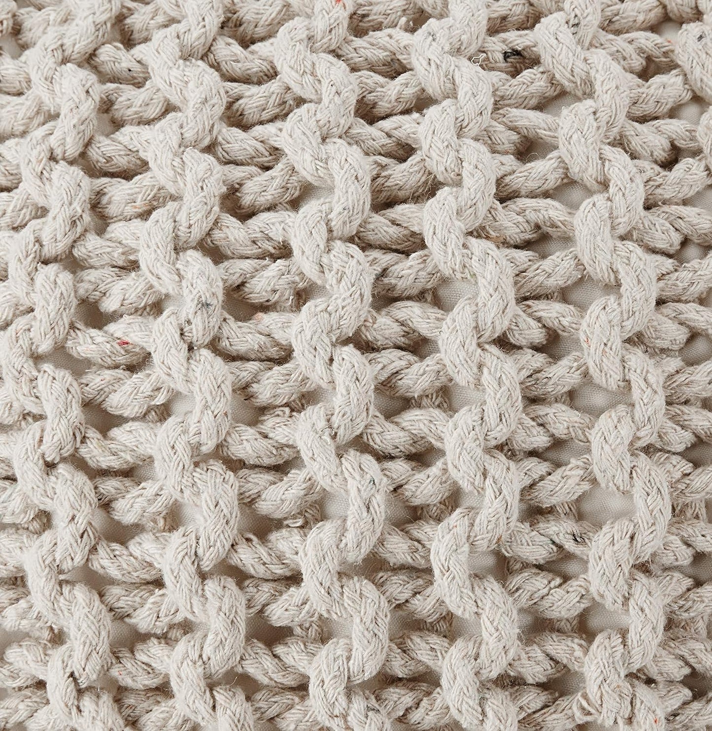 REDEARTH Round Cable Knit Pouf Ottoman – 100% Cotton Handmade Footrest or Floor Cushion for Living Room, Bedroom, Nursery – 18"x18"x14" – Ivory