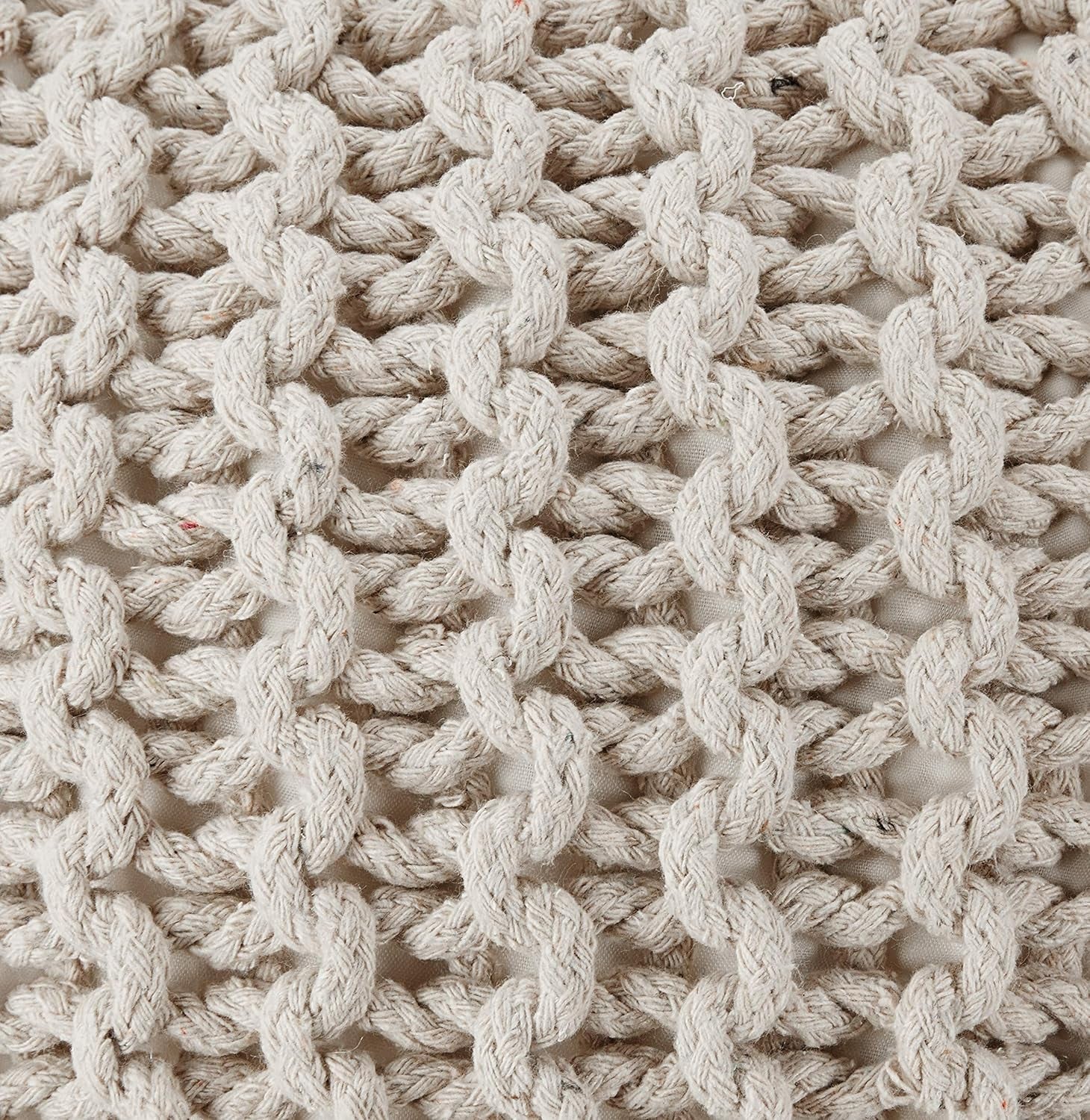 REDEARTH Round Cable Knit Pouf Ottoman – 100% Cotton Handmade Footrest or Floor Cushion for Living Room, Bedroom, Nursery – 18"x18"x14" – Ivory
