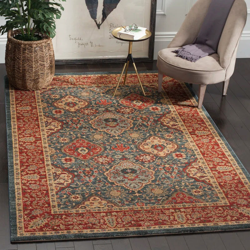 Pennypacker Oriental Area Rug – Red, Blue & Ivory Medallion Pattern – 5'3" x 7'7" Stain-Resistant Traditional Rug for Living Room, Bedroom, or Entryway