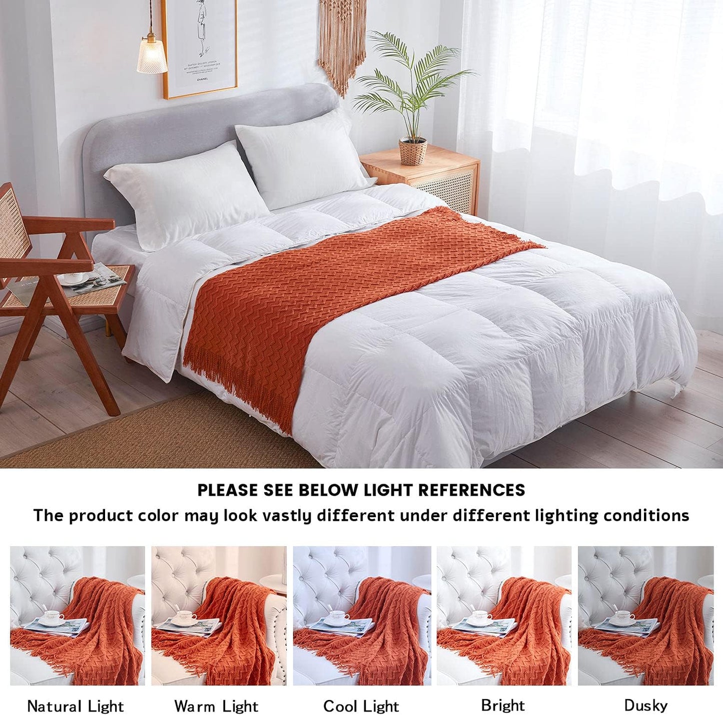 Orange Knit Throw Blanket – Soft Lightweight Acrylic Sofa Blanket with Fringe (50"x60")