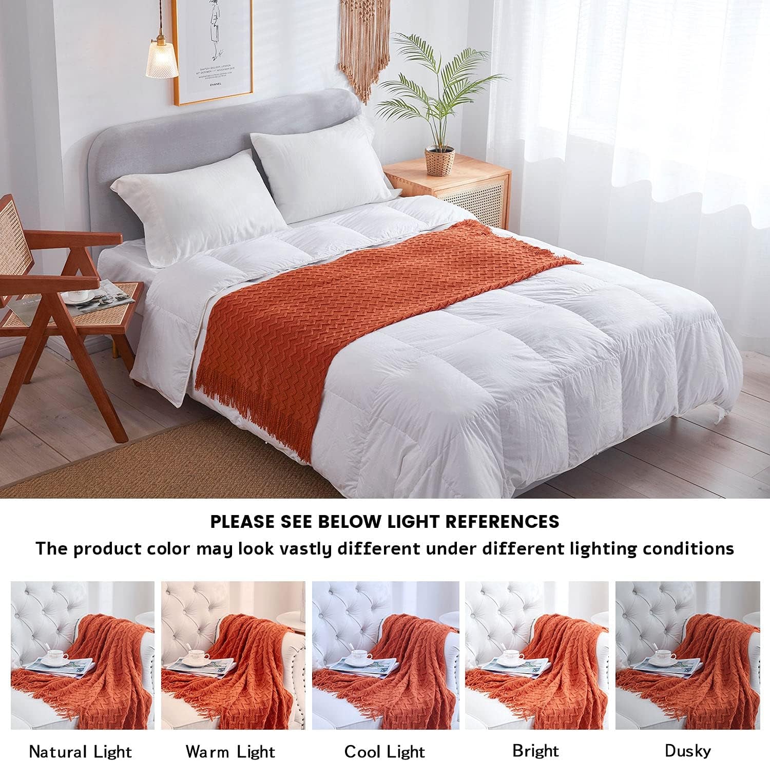 Orange Knit Throw Blanket – Soft Lightweight Acrylic Sofa Blanket with Fringe (50"x60")